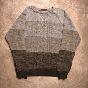 Vintage 90s Chartwell Cable Knit Color Block Striped Sweater Brown Tan Fall Ski